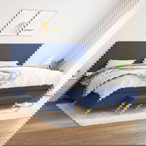  Krevet s oprugama i madracem plavi 200 x 200 cm od tkanine Slike