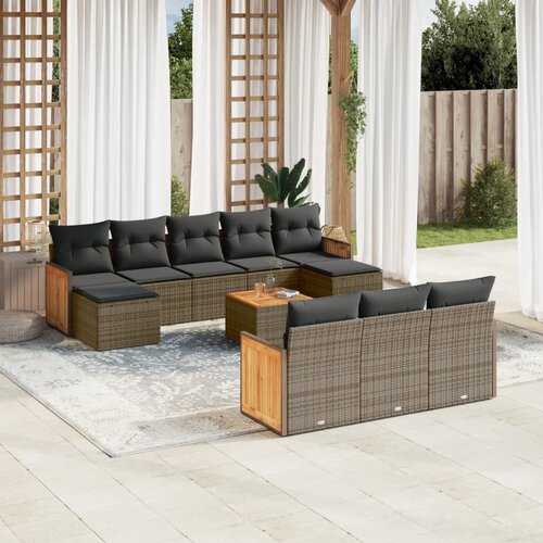 vidaXL 11-dijelni set vrtnih sofa od poliratana s jastucima sivi Cijene