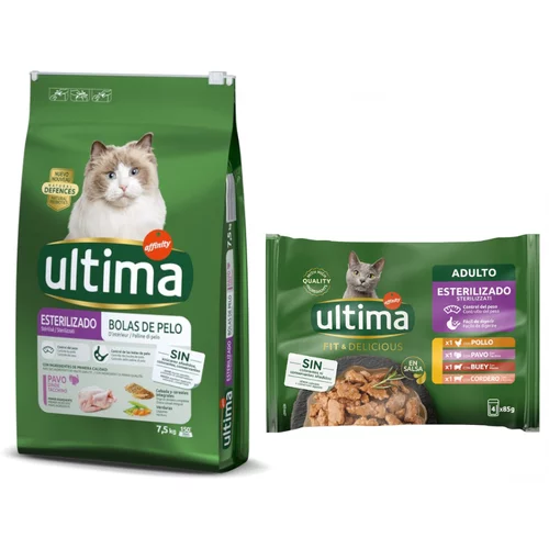 Affinity Ultima Snižena cijena! 7,5 kg Ultima Cat + 48 x 85 g Sterilised - Cat Sterilized Hairball 7,5 kg + Izbor mesa 48 x 85 g