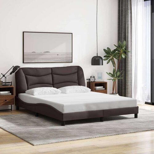  Okvir kreveta s LED svjetlima tamnosmeđi 160x200 cm od tkanine Slike
