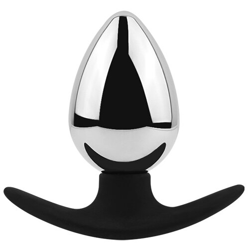 SuperLove Metal Butt Plug with Silicone Base Silver Large Slike