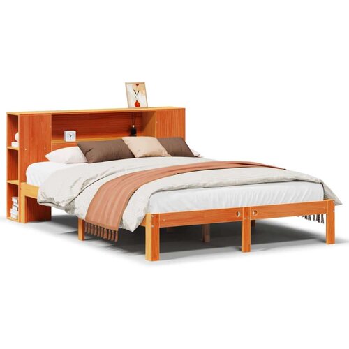 VidaXL krevet s regalom za knjige bez madraca 140 x 190 cm od borovine Slike