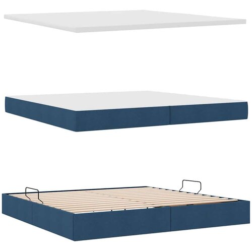  Krevet S LED lampica s uzglavljem Plava 200 x 200 cm tkanina Slike
