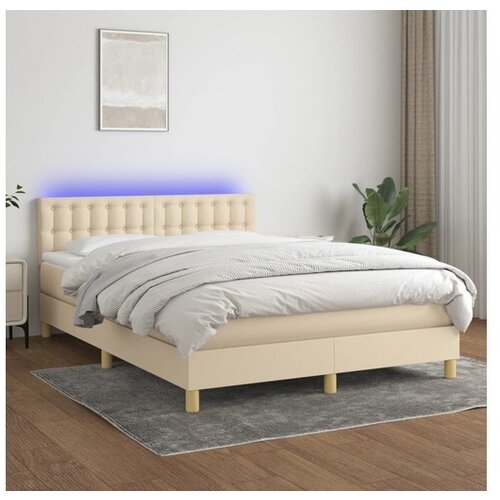  Box spring postelja z vzmetnico LED krem 140x200 cm blago Cene