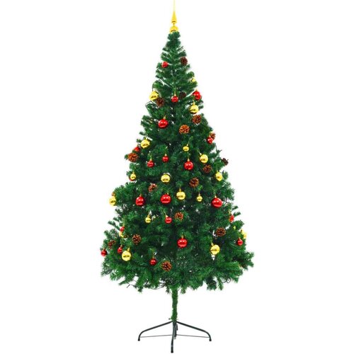 VidaXL umjetno božićno drvce s kuglicama i led svjetlima zeleno 210cm Slike