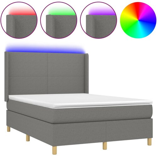 VidaXL Box spring postelja z vzmetnico LED temno siva 140x200 cm blago, (20937708) Slike