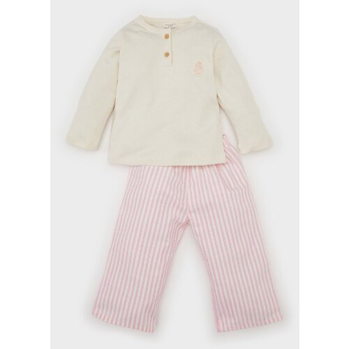 Defacto baby Girl Pajama Set Woven Twill Crew Neck Long Sleeve Top Striped Bottom Slike