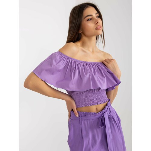 Fashion Hunters Purple short Spanish blouse with ruffles Slike