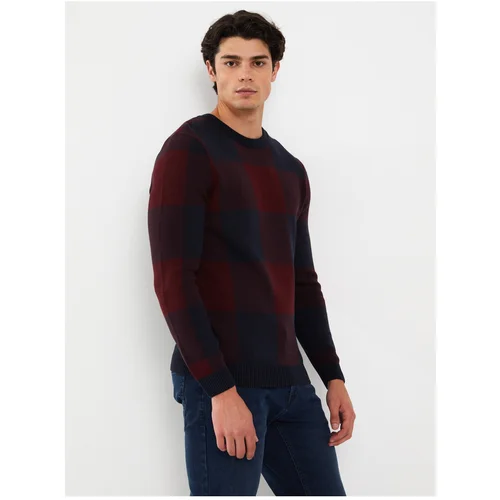 LC Waikiki Crew Neck Long Sleeved Plaid Men's Knitwear Sweater