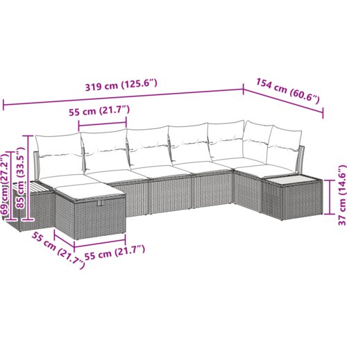 VidaXL Set od 7 dijelova vrsne garniture s jastučićima crni poli rattan Slike