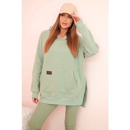 Polski Women's cotton set with a hooded sweatshirt and high-waisted leggings dark mint Cijene