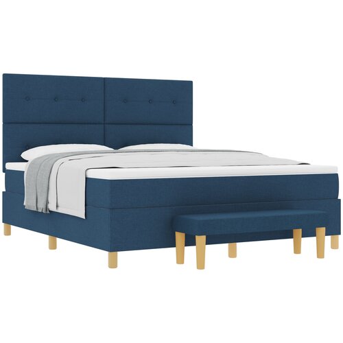 VidaXL Postelja s podlago z vzmetnico in klopjo Modra 180x200 cm Tkanina, (22083750) Slike