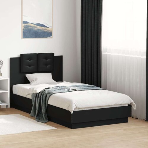 VidaXL Okvir za krevet s uzglavljem crni 75x190 cm konstruirano drvo Slike