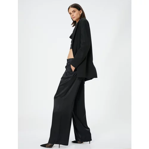 Koton Wide Leg Trousers With Pockets, Normal Waist Shiny Pleat Detailed Viscose.