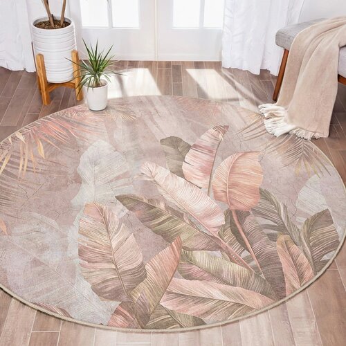 Mila Home Svijetlo ružičasti perivi okrugao tepih &amp;oslash; 150 cm Dusty Leaves &amp;ndash; Slike