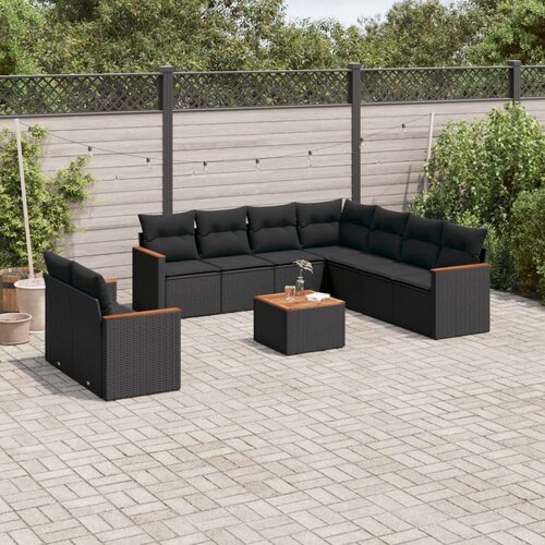  10-dijelni set vrtnih sofa s jastucima crni od poliratana Slike