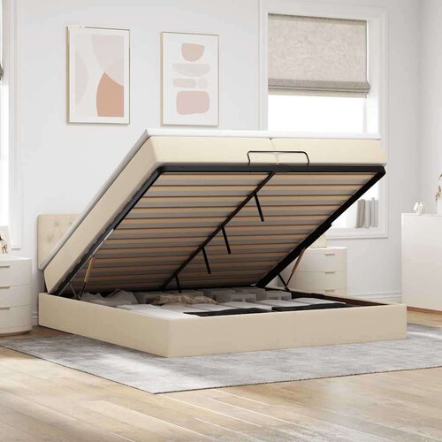 VidaXL Otomanski krevet s madracem krem 200x200 cm tkanine Slike