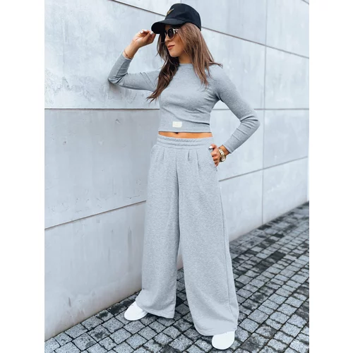 DStreet Women's set of wide trousers and crop top with long sleeves ASTRAL ALLURE gray