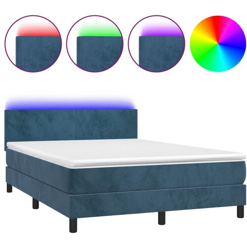 Maison Chic Box spring postelja - Vzmetna postelja z vzmetnico LED temno modra 140x190cm žamet SL22435, (21892629) Cene