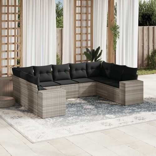 vidaXL 9-dijelni set vrtnih sofa od poliratana s jastucima svjetlosivi Cijene