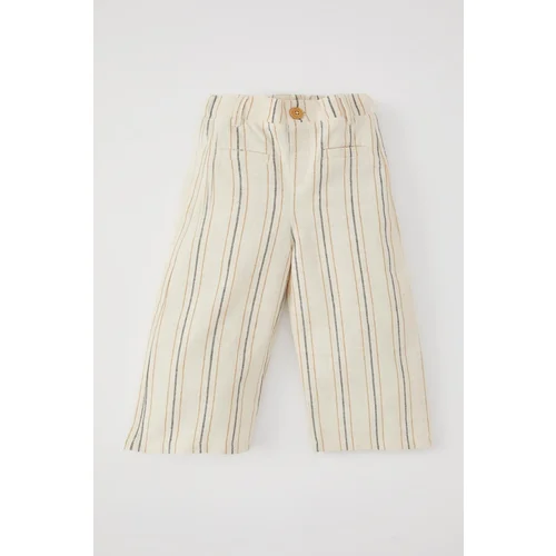 Defacto Baby Girl Wide Leg Striped Flamed Poplin Trousers