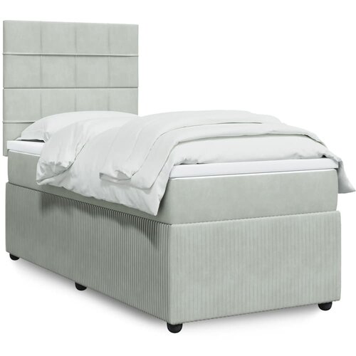 vidaXL Box spring postelja z vzmetnico svetlo siva 90x200 cm žamet Cene