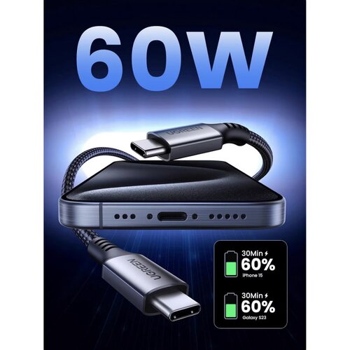 Ugreen US567 USB-C na USB-C kabel 60W 3A 1m sivi Cijene