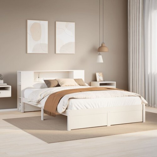 VidaXL Krevet s regalom z knjige bez madraca bijeli 140x190cm borovina Slike