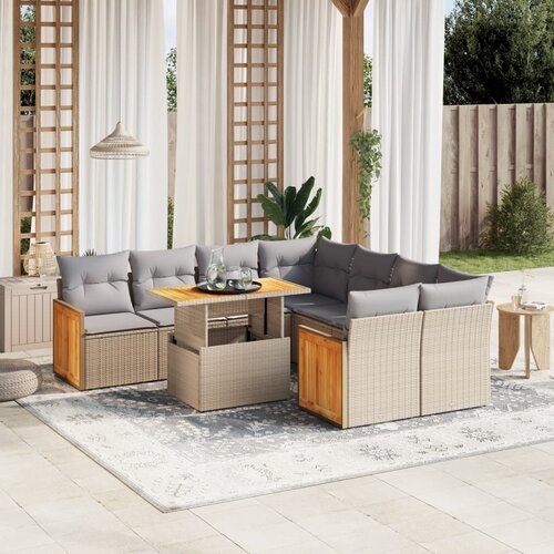vidaXL 9-dijelni set vrtnih sofa s jastucima bež od poliratana Cijene