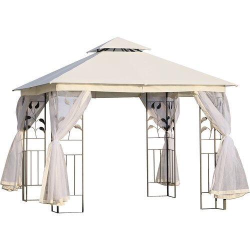 Outsunny zunanji ali vrtni gazebo 3x3m z mrežo proti komarjem, jeklenim okvirjem in dvojnim nadstreškom, bel, (20744577) Cene