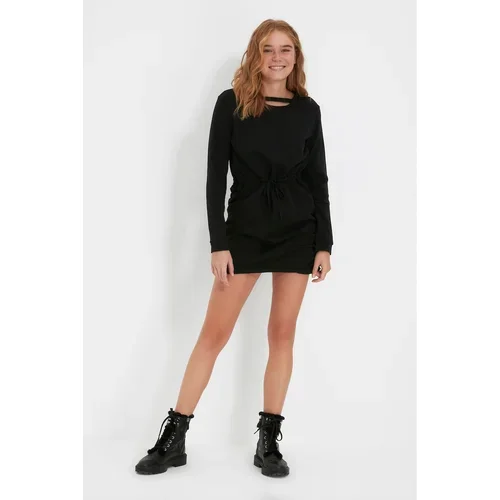 Trendyol Black Collar Detailed Raised Sweat Knitted Dress