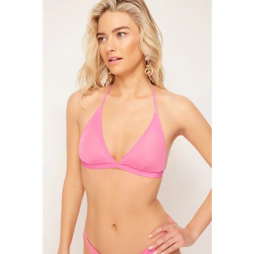 Trendyol Pink Triangle Gathered Bikini Top