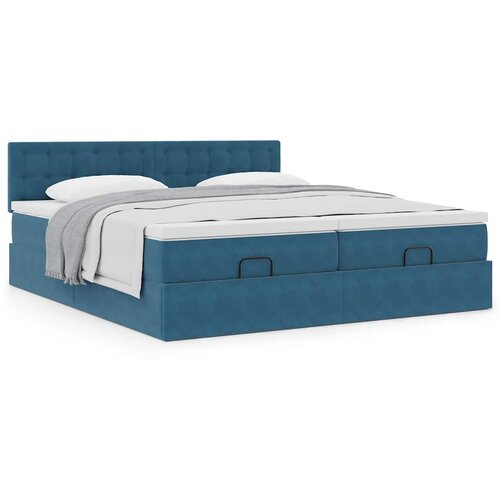 VidaXL Otomanski posteljni okvir z vzmetnicami moder 200x200cm žamet Slike