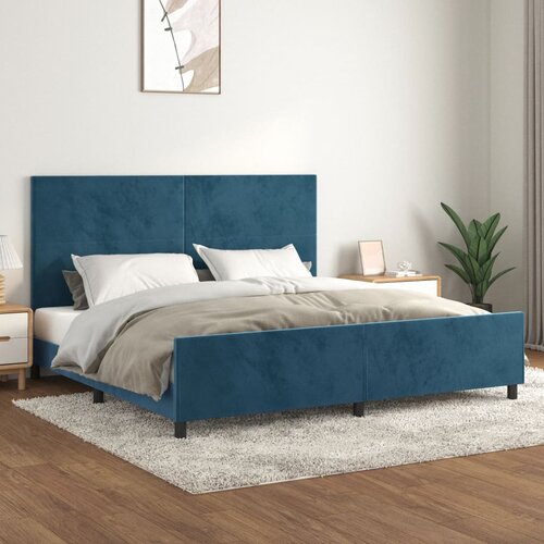 The Living Store Posteljni okvir z vzglavjem temno moder 200x200 cm žamet - Posteljni Okvir Z Vzglavjem, (21489632) Slike