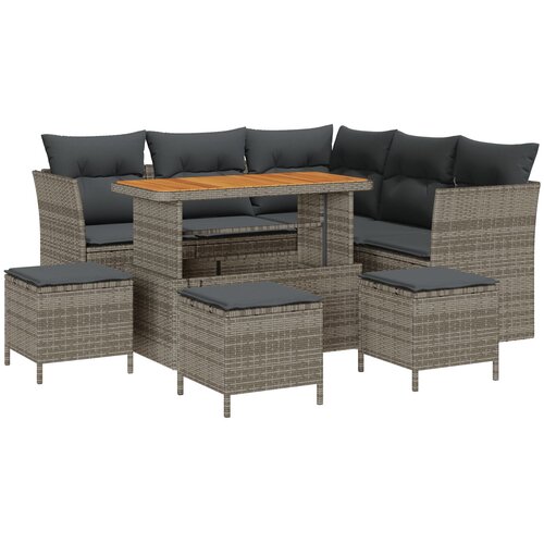 vidaXL 9-dijelni vrtni sofa set s jastučićima siva poli ratan akacija, 4-dijelni vrtni blagovaonski set s jastučićima siva poli ratan akacija Cijene