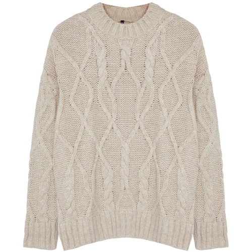 Trendyol Curve Beige Glitter Braided Knitwear Sweater