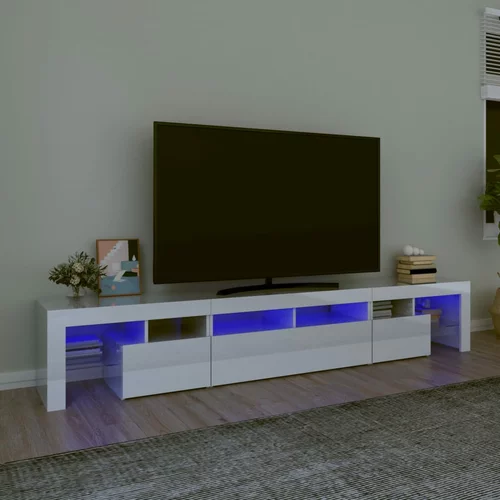 vidaXL TV omarica z LED lučkami visok sijaj bela 230x36,5x40 cm