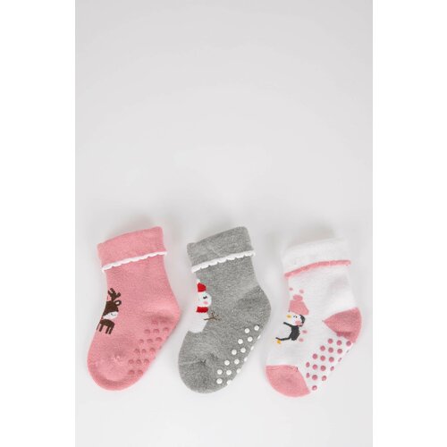 Defacto Baby Girl Christmas Themed 3 Pack Cotton Long Socks Cene