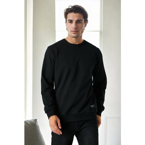 Dewberry 64602 Basic Crew Neck Mens Sweatshirt-BLACK Slike