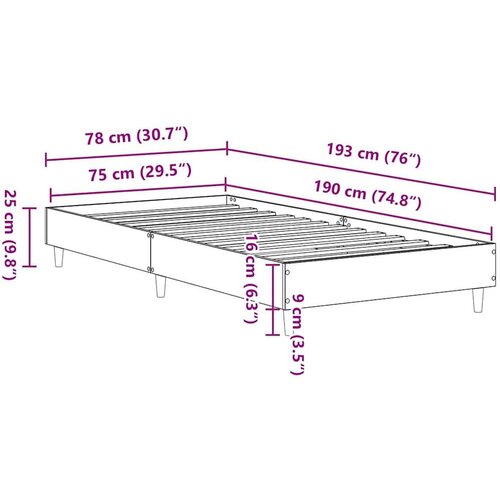 VidaXL Okvir kreveta bez madraca siva Sonoma 75x190 cm izrađeno drvo Slike