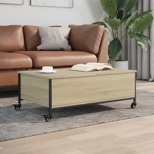 vidaXL Klubska mizica s kolesci sonoma hrast 91x55x34cm inženirski les Cene