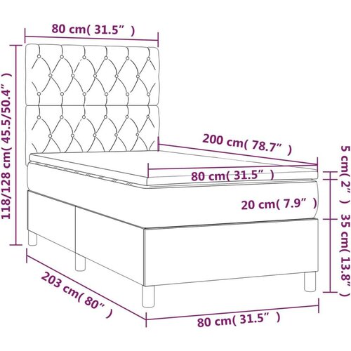  Krevet s oprugama i madracem smeđesivi 80x200 cm od tkanine Slike