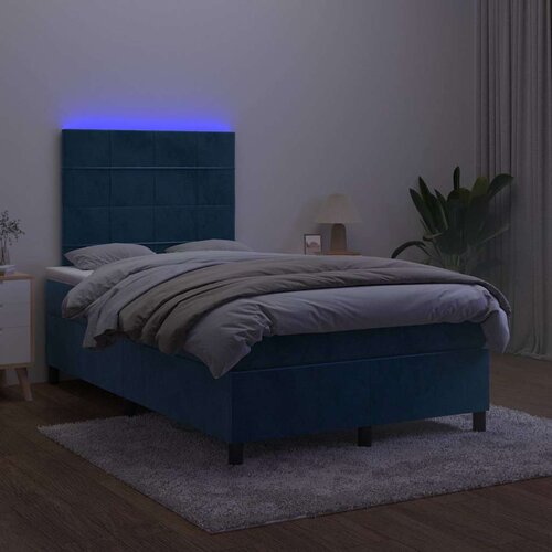  s oprugama i madracem LED tamnoplavi 120 x 190 cm baršun Cene