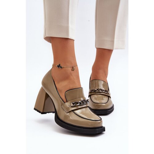 VINCEZA Green Patent Leather Pumps on Chunky Heel Terimene Cijene