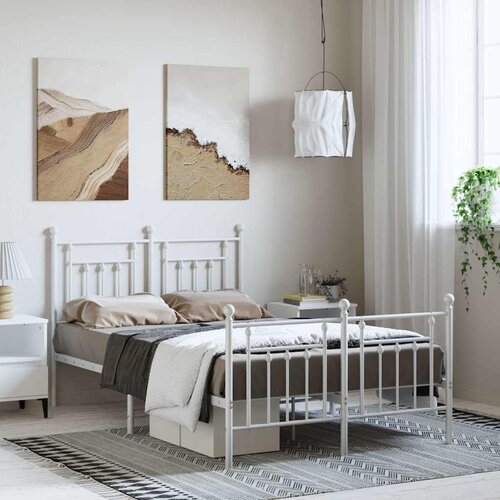 Metalni okvir kreveta uzglavlje i podnožje bijeli 135 x 190 cm Cijene