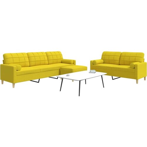 VidaXL 3-dijelni set sofa s tabureom i jastucima svjetložuti tkanina Slike