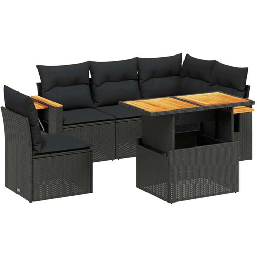  6-dijelni set vrtnih sofa s jastucima crni od poliratana Slike