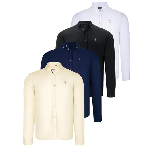 Dewberry QUAD SET G674 MENS SHIRT-BLACK-WHITE-NAVY BLUE-YELLOW