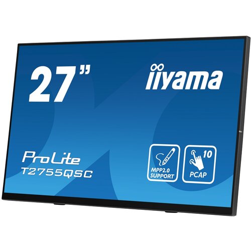 Iiyama Monitor LED T2755QSC-B1 27&amp;rdquo; Optical Bonded PCAP 10pt IPS Edge to edge glass 2560 x 1440 @75Hz 400 cd/m&amp;sup2; HDMI DP USB Hub Tilt angle 15&amp;deg; up; 70&amp;deg; down Slike