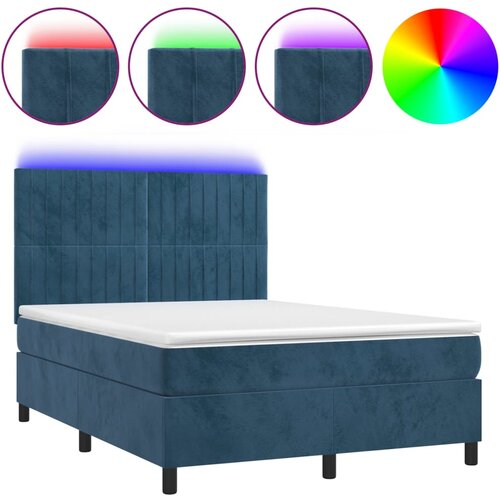 VidaXL Box spring postelja z vzmetnico LED temno modra 140x190cm žamet, (20900763) Slike